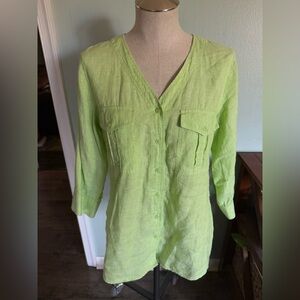 Orvis Women’s Lime Green 100% Linen Button Down Tunic Size Medium